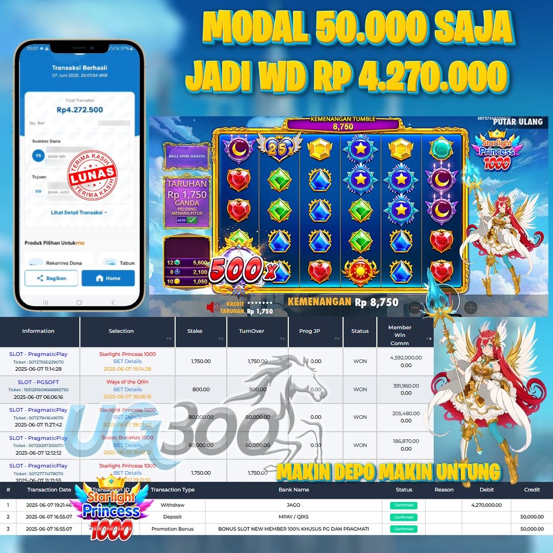 UG300 JACKPOT STARLIGHT PRINCESS 1000 Rp.4,270,000- DIBAYAR TUNTAS